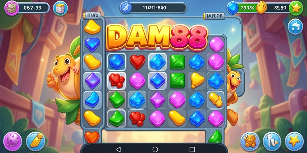 Gameplay seru DAM88 saat mencocokkan elemen Match-3.