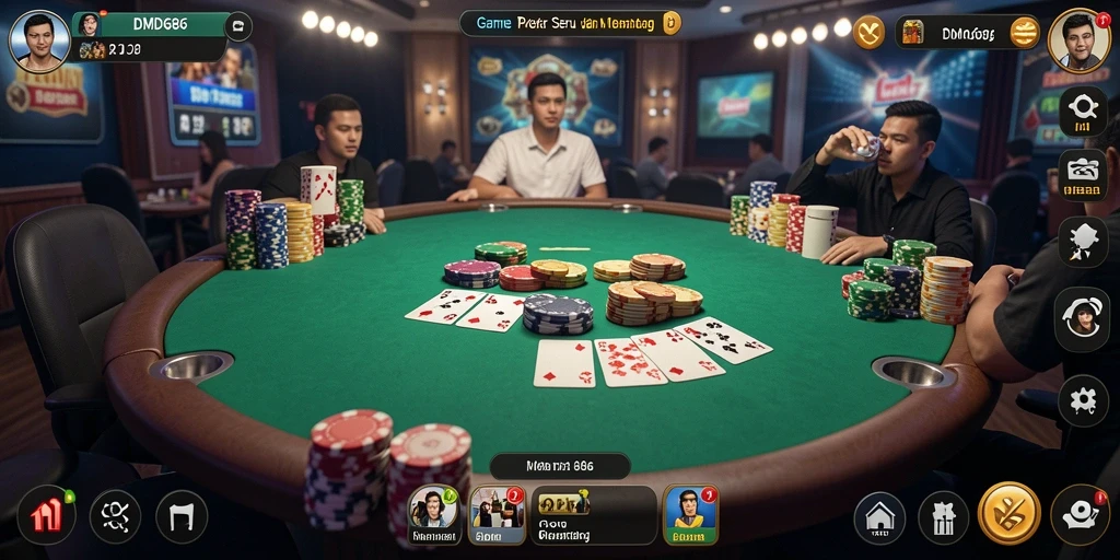 Tampilan gameplay intens dari DMD686 yang menampilkan keasyikan bermain Poker.